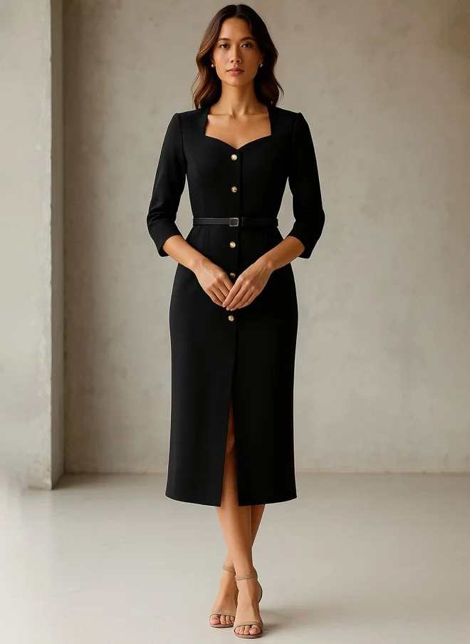 SASSAFRAS Black Shirt Dress With Belt For Women