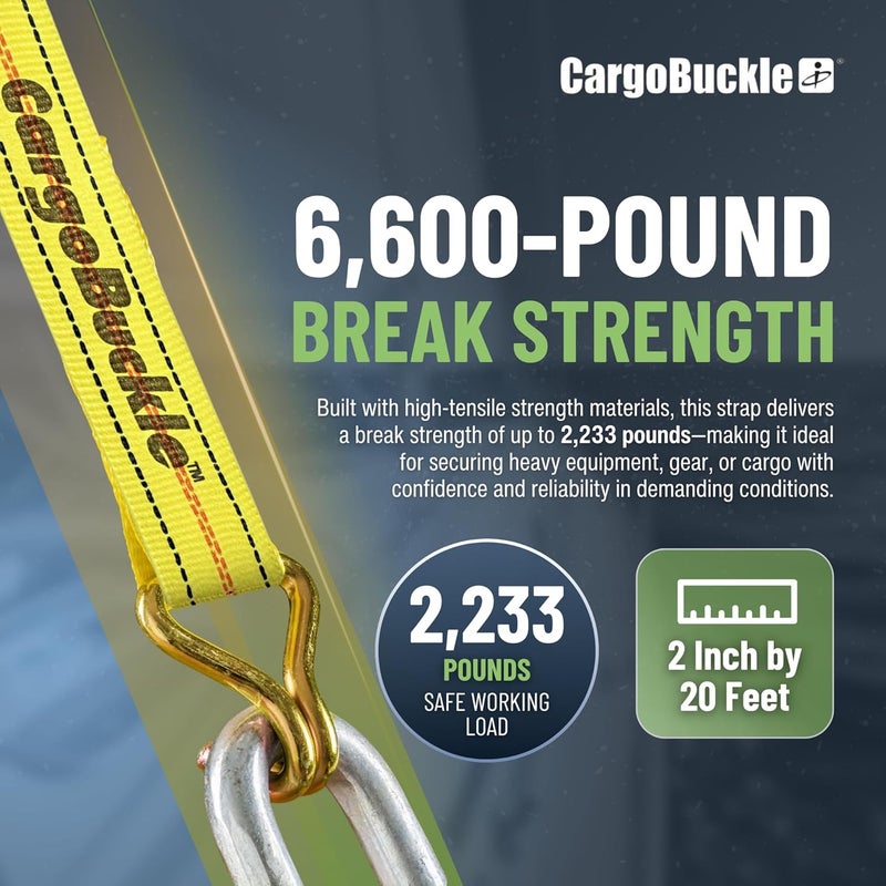 CargoBuckle F14069 Ratchet Strap with Double J-Hooks, 2" x 20" - Image 4