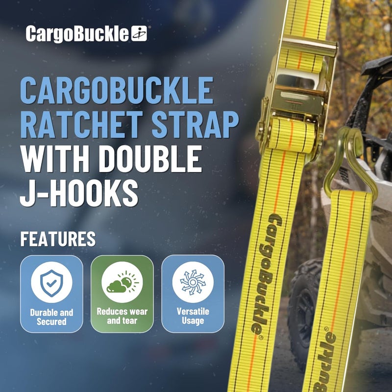 CargoBuckle F14069 Ratchet Strap with Double J-Hooks, 2" x 20" - Image 2