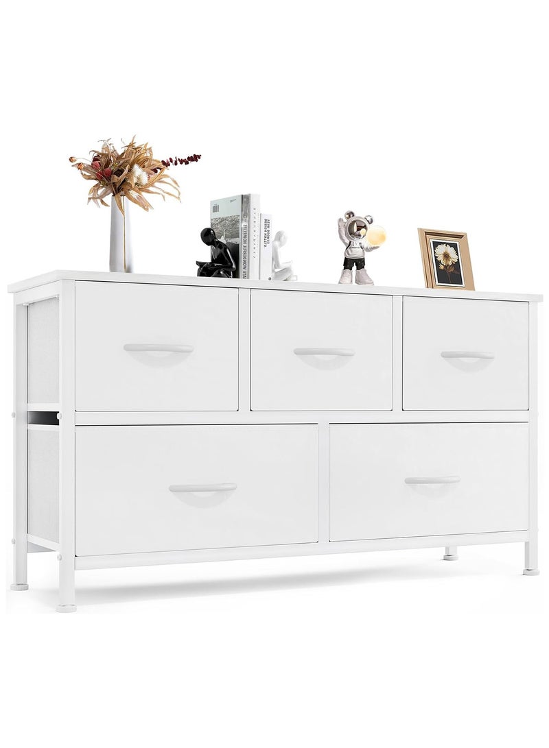 آسي بلاي خزانة قماشية ذات 5 أدراج لغرفة النوم، منظم واسع للتخزين مع صناديق قماشية للخزانة، غرفة المعيشة، المدخل، غرفة الأطفال، الممر (أبيض) - Image 1