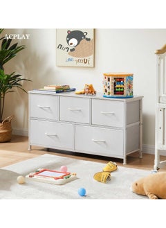 ACPLAY 5 Drawers Fabric Dresser for Bedroom,Wide Storage Organizer with Fabric Bins for Closet,Living Room,Hallway,Nursery, Entryway(White)  - Image 2