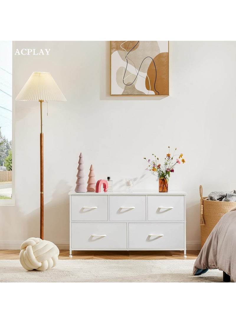 ACPLAY خزانة قماش ذات 5 أدراج لغرفة النوم، منظم تخزين واسع مع صناديق قماش للخزانة، غرفة المعيشة، المدخل، الحضانة، المدخل (أبيض)  - Image 3