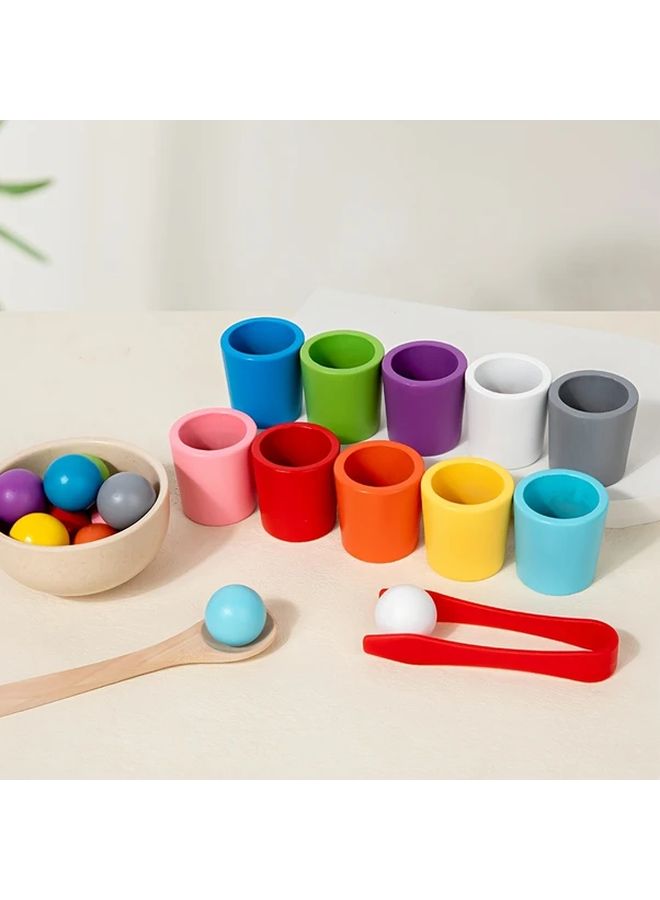 Ten Color Ball And Cup Wooden Sorting Educational Toy For Fine Motor Skills - Image 4