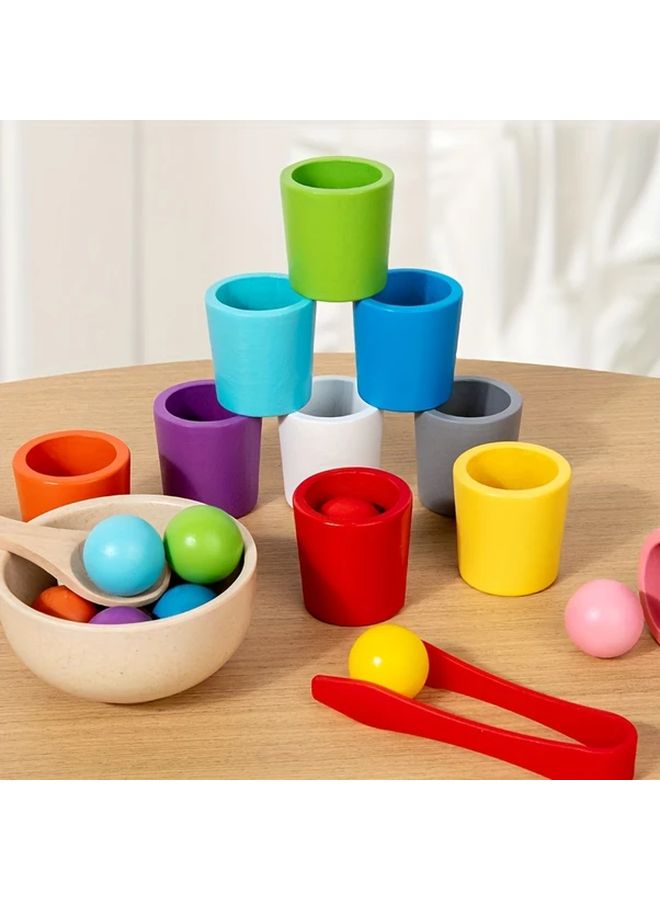 Ten Color Ball And Cup Wooden Sorting Educational Toy For Fine Motor Skills - Image 3