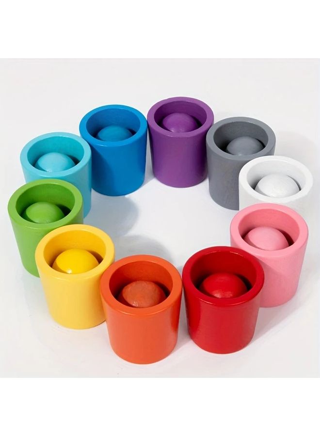 Ten Color Ball And Cup Wooden Sorting Educational Toy For Fine Motor Skills - Image 5