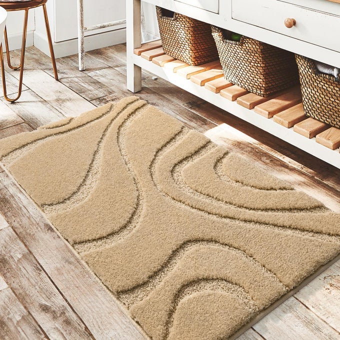 BATHROOM RUGS MAT SOFT PLUSH SHAGGY MICROFIBER BATH RUG NON SLIP BATH MATS FOR BATHROOM FLOOR MACHINE WASHABLE ABSORBENT CARPET FOR SHOWER TUB BEIGE 20X32