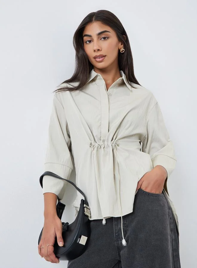 Styli Styli Oversized Drawstring Detail Shirt with 3/4 Sleeve