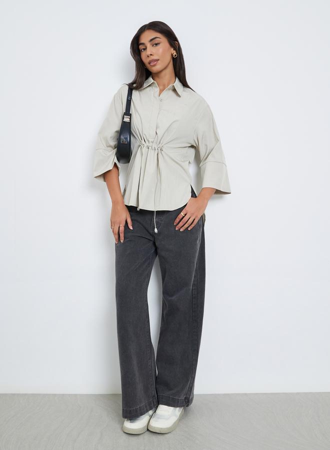 ستايلي بلوزة واسعة بتفاصيل رباط مع أكمام بطول 3/4 - Image 2