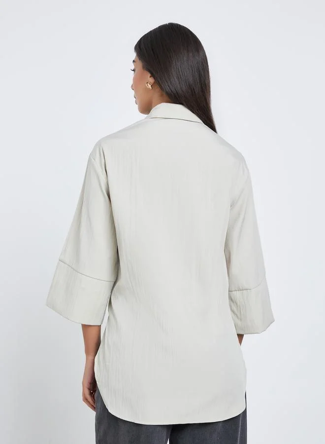 Styli Styli Oversized Drawstring Detail Shirt with 3/4 Sleeve