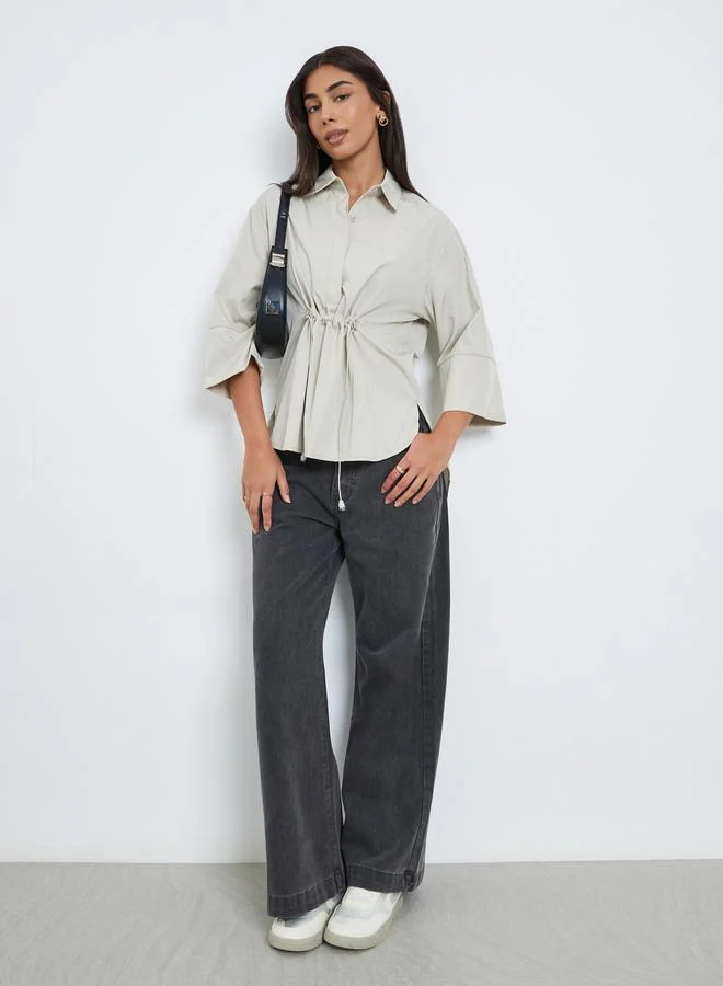 Styli  Styli Oversized Drawstring Detail Shirt with 3/4 Sleeve for Women | Best Price UAE