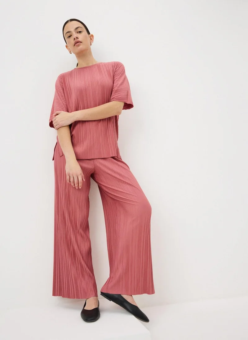 ماتلان Pink Plisse Wide Leg Co Ord Trousers