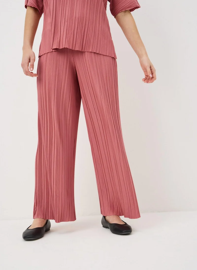 ماتلان Pink Plisse Wide Leg Co Ord Trousers