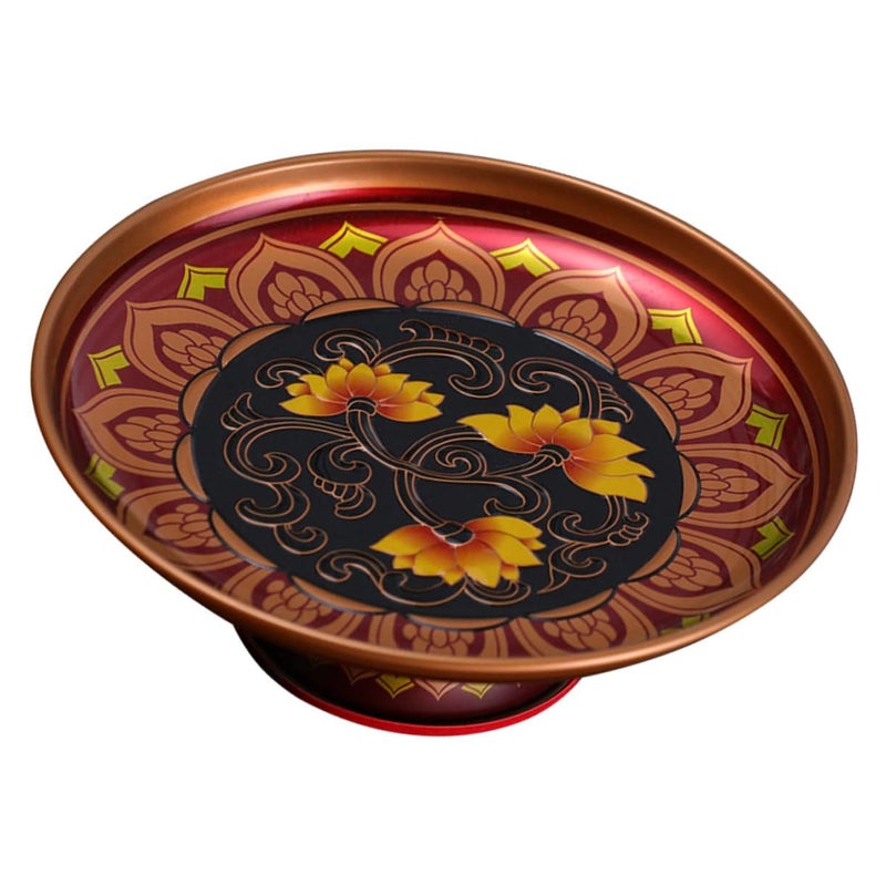 Alloy Lotus Fruit Tray Carved Serving Plate For Food Temple Offering Home Decor - Image 2