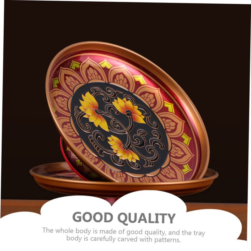 Alloy Lotus Fruit Tray Carved Serving Plate For Food Temple Offering Home Decor - Image 4