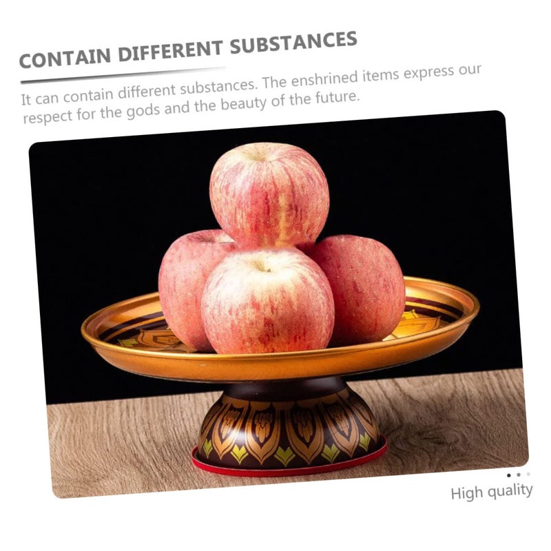 Alloy Lotus Fruit Tray Carved Serving Plate For Food Temple Offering Home Decor - Image 5