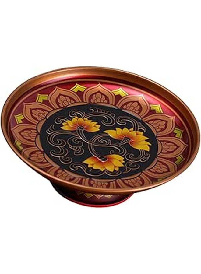 Alloy Lotus Fruit Tray Carved Serving Plate For Food Temple Offering Home Decor - Image 1