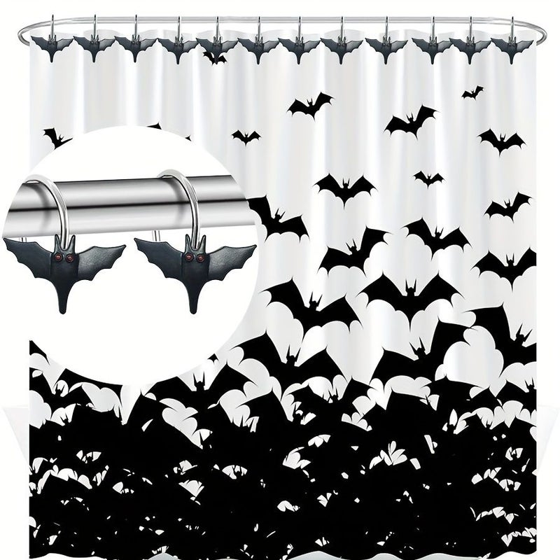 12 Pieces Halloween Bat Shower Curtain Hooks Black Rustproof Metal Rings For Bathroom Shower Rod Theme Home Decor - Image 4