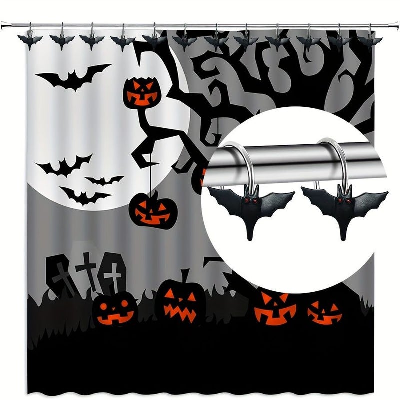 12 Pieces Halloween Bat Shower Curtain Hooks Black Rustproof Metal Rings For Bathroom Shower Rod Theme Home Decor - Image 5