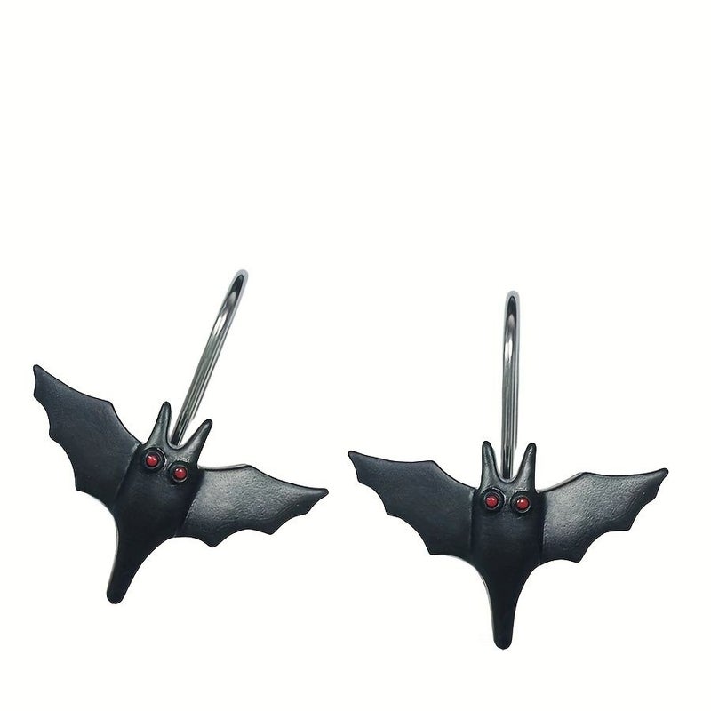 12 Pieces Halloween Bat Shower Curtain Hooks Black Rustproof Metal Rings For Bathroom Shower Rod Theme Home Decor - Image 2
