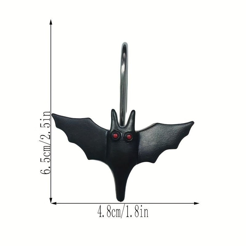 12 Pieces Halloween Bat Shower Curtain Hooks Black Rustproof Metal Rings For Bathroom Shower Rod Theme Home Decor - Image 3