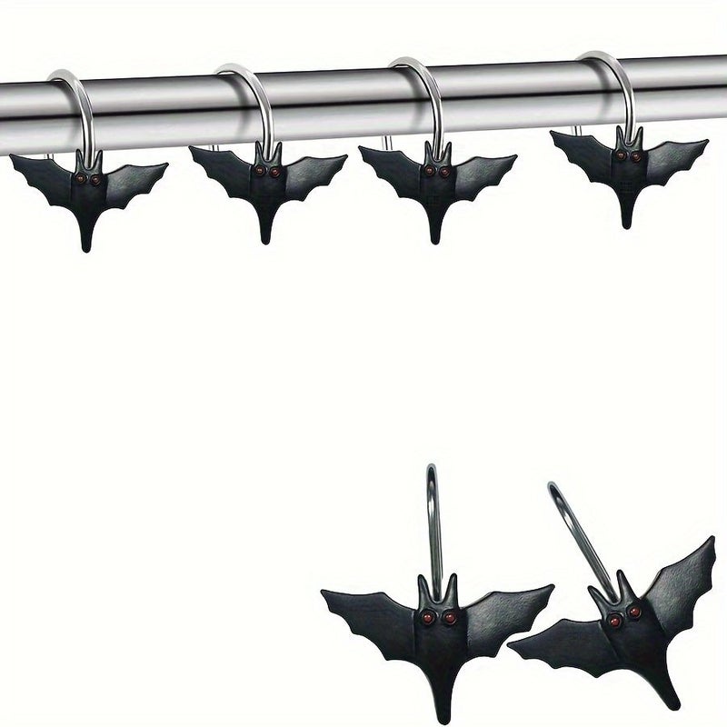 12 Pieces Halloween Bat Shower Curtain Hooks Black Rustproof Metal Rings For Bathroom Shower Rod Theme Home Decor - Image 1