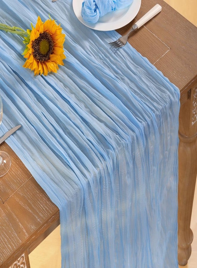DeZerlor Baby Blue Cheesecloth Table Runner Fall Thanksgiving Table Runner Boho Gauze Table Runner 120 inches Long for Wedding Baby Boy Shower Decorations - Image 5