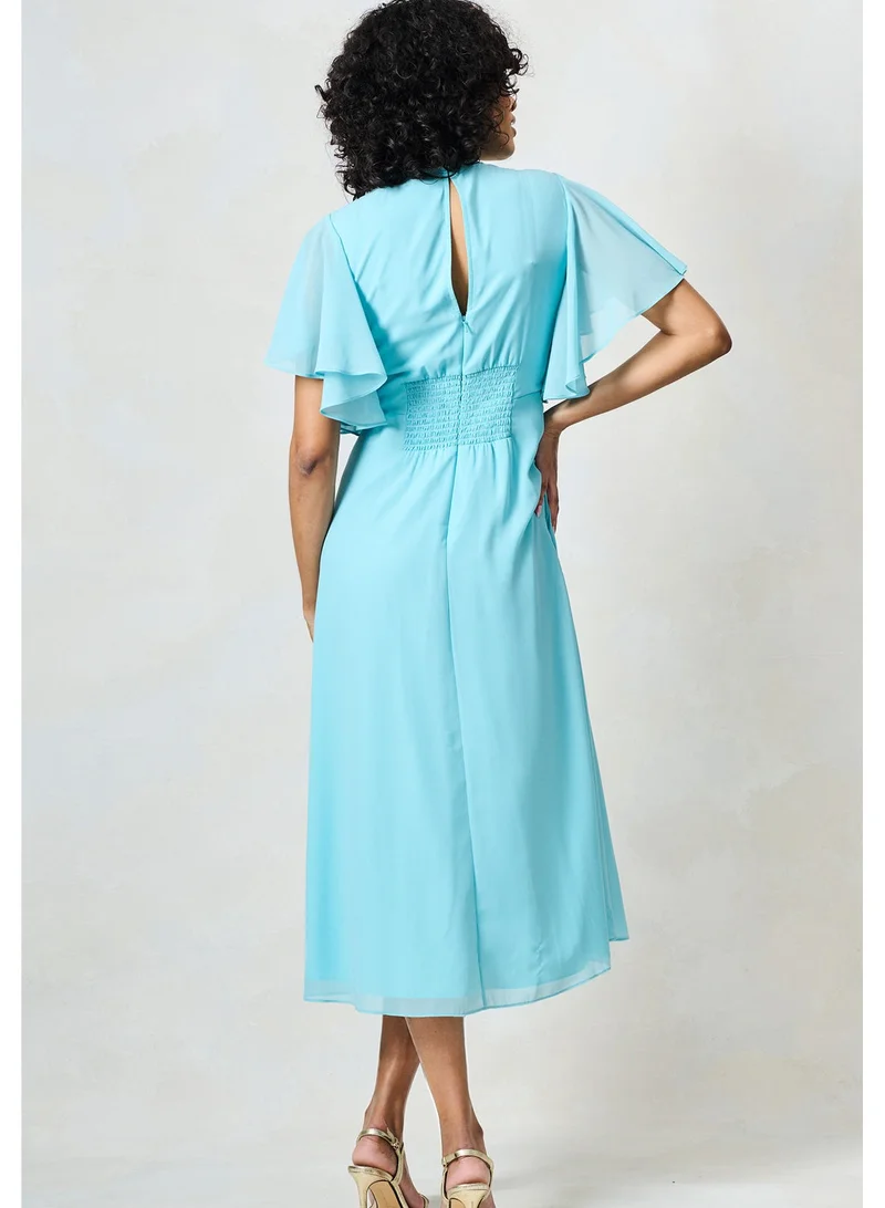 هوب اند ايفي فستان ميدي بأزرار وأكمام شلال مطرزة