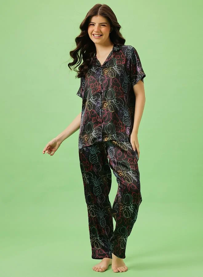 Clovia All Over Print Shirt and Pyjama Set