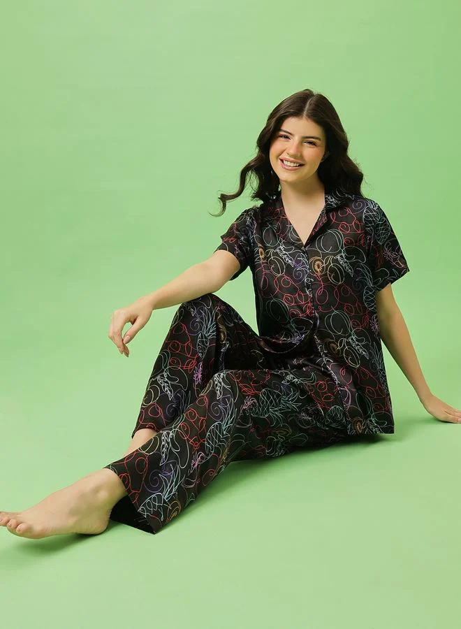 Clovia All Over Print Shirt and Pyjama Set