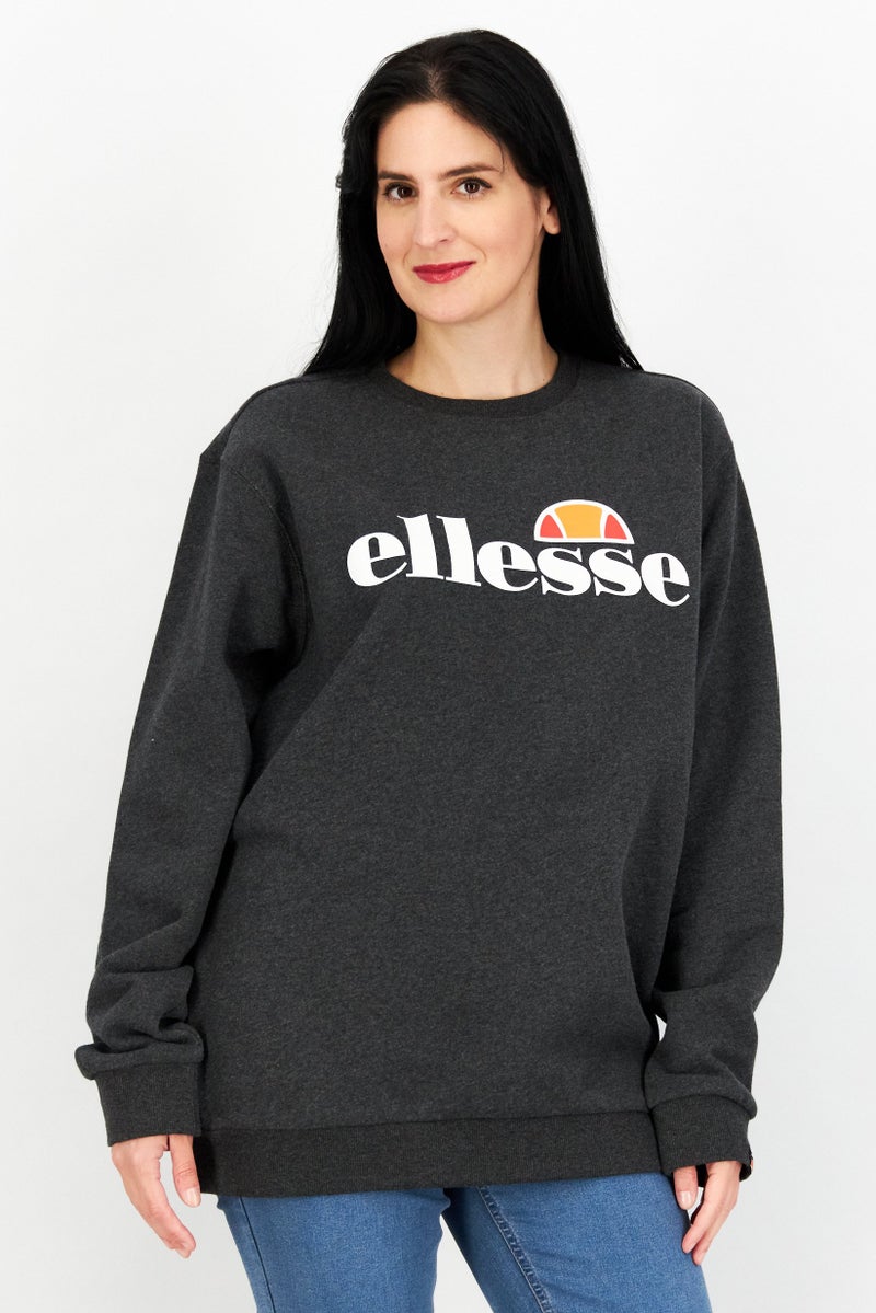 Ellesse سويت شيرت جرافيك بأكمام طويلة وياقة دائرية للنساء، رمادي داكن - Image 1