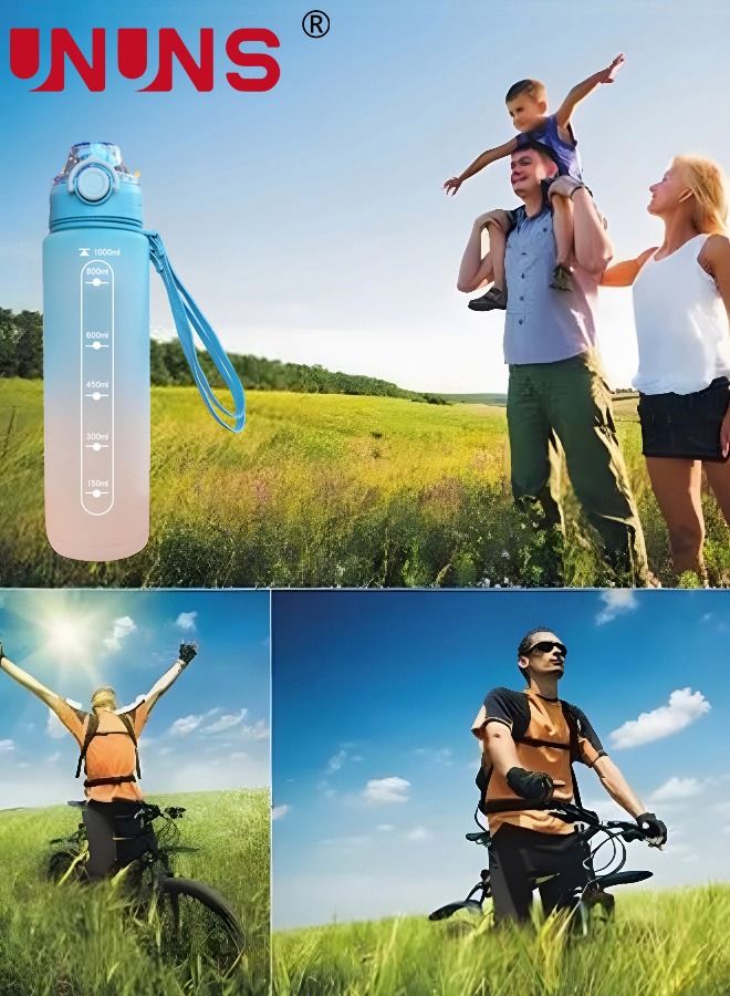 UNUNS Drinking Bottle 1L,Large-Capacity Gradient Water Cup Water Volume Marker,1 Click Open Leak-proof,Leak Proof Thickened,BPA-Free,Gradient - Image 5