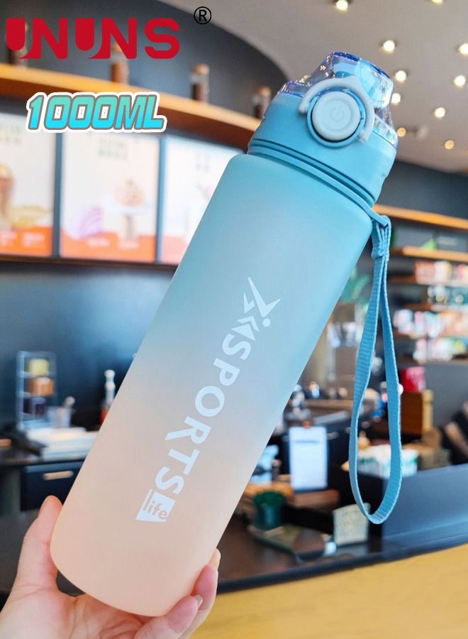 UNUNS Drinking Bottle 1L,Large-Capacity Gradient Water Cup Water Volume Marker,1 Click Open Leak-proof,Leak Proof Thickened,BPA-Free,Gradient - Image 1