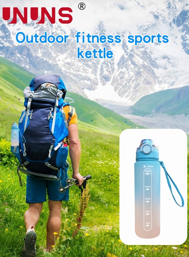 UNUNS Drinking Bottle 1L,Large-Capacity Gradient Water Cup Water Volume Marker,1 Click Open Leak-proof,Leak Proof Thickened,BPA-Free,Gradient - Image 4