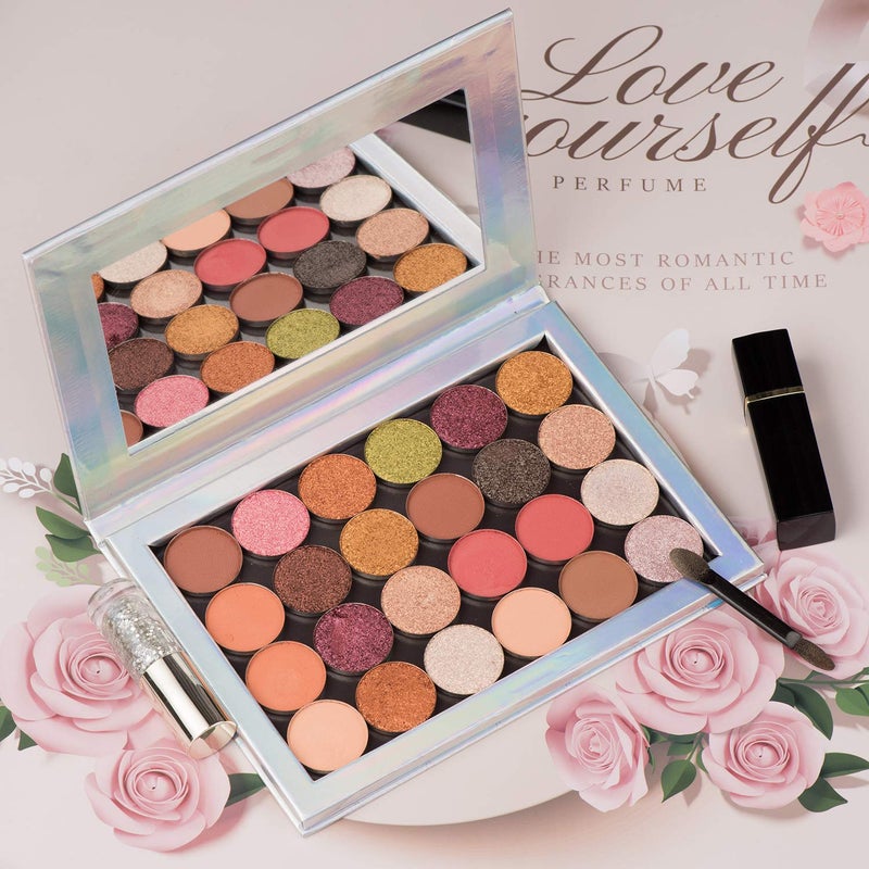 Allwon Magnetic Palette Mermaid Empty Makeup Palette with Mirror and 30Pcs Adhesive Empty Palette Metal Stickers for Eyeshadow Lipstick Blush Powder (Silver) - Image 5