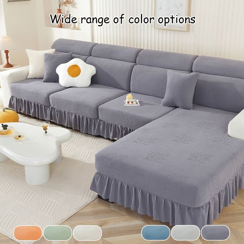 1pc L Shaped Sofa Cover Comfortable Fabric With Exquisite Patterns Machine Washable Pet Friendly Elastic Band Design Easy Installation Protects Sofas Home Decor For Living Room Office Light Grey - Image 1