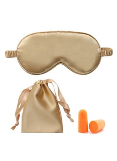 Generic Natural Silk Satin Sleeping Eye Mask，with Double Layer Silk Filling，Eyeshade Cover with Ear Plugs，Eye Cover with Storage Cloth Bag，Suitable for Full Night's Sleep, Travel and Nap（Gold)  - Image 1