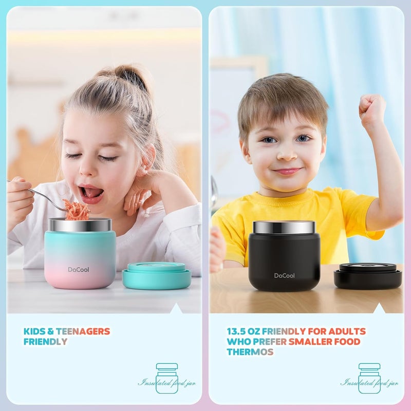 DaCool Kids Thermo for Hot Food 2 Pack 13oz/pack Insulated Food Jar Vacuum Stainless Steel Kids Food Thermo Soup Insulated Lunch Container for School Office Picnic Travel Outdoors,Black+Cotton Candy - Image 5