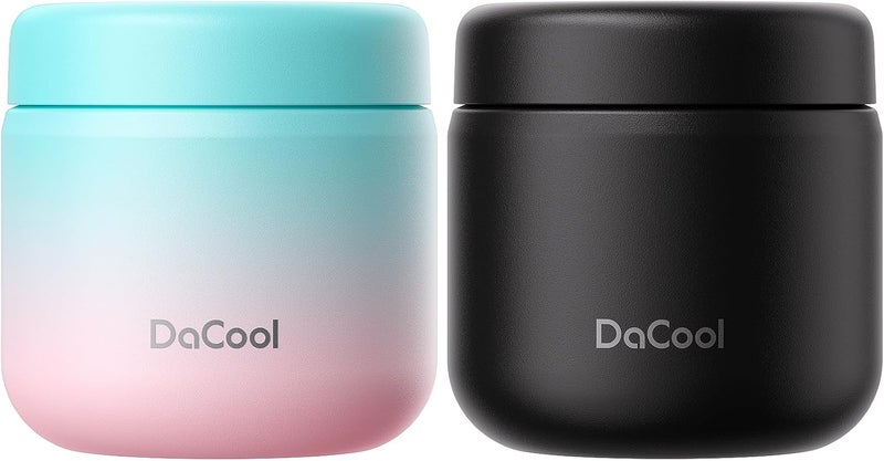 DaCool Kids Thermo for Hot Food 2 Pack 13oz/pack Insulated Food Jar Vacuum Stainless Steel Kids Food Thermo Soup Insulated Lunch Container for School Office Picnic Travel Outdoors,Black+Cotton Candy - Image 1