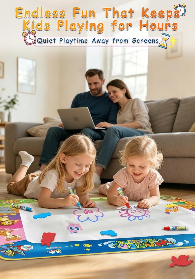 Wedopro لوحة الرسم السحرية المائية Aqua Magic من - لوحة كتابة ورسم مائية كبيرة ملونة مقاس 40x30 بوصة للأطفال والرضع والأطفال الصغار - ألعاب تعليمية بدون فوضى هدية عيد الميلاد للأولاد والبنات من عمر 2 إلى 8 سنوات - Image 2