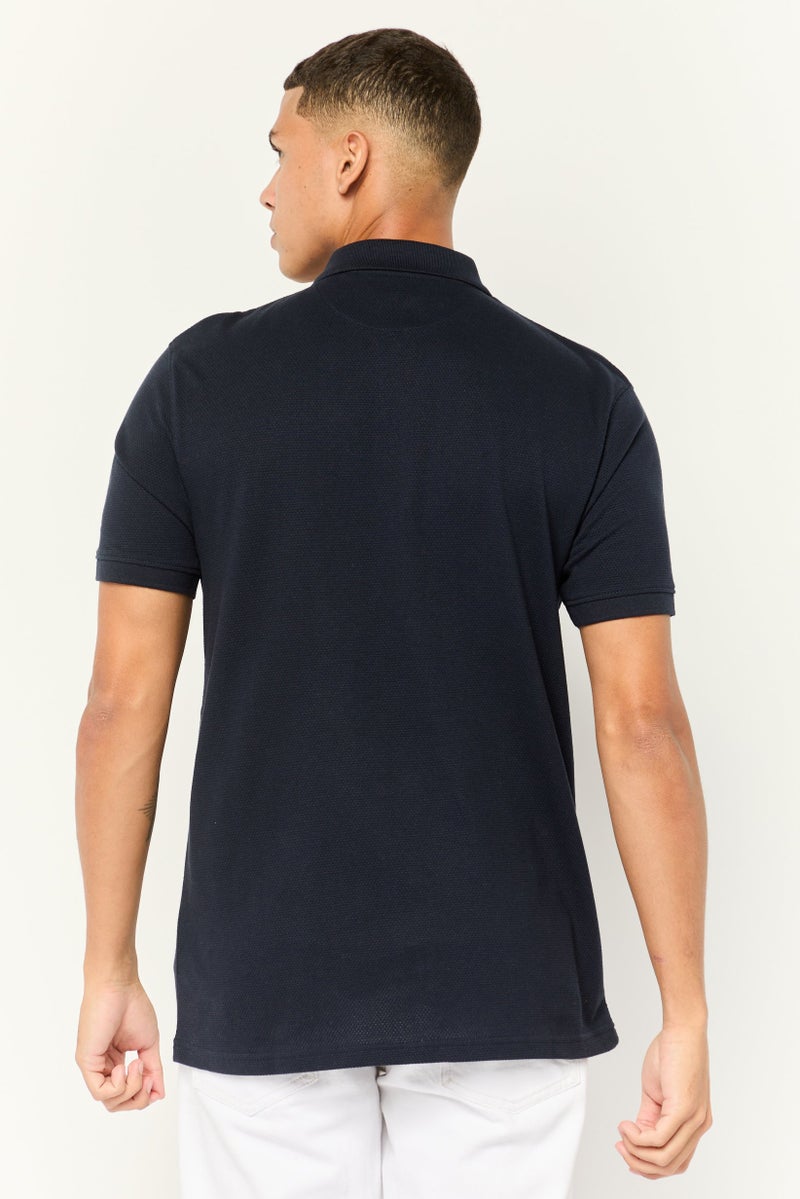 CROSSHATCH Men Regular Fit Embroidered Short Sleeves Polo, Navy - Image 3