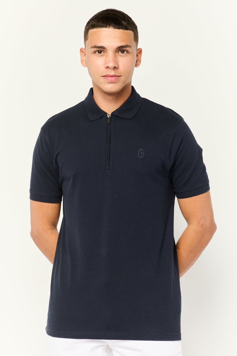 CROSSHATCH Men Regular Fit Embroidered Short Sleeves Polo, Navy - Image 1