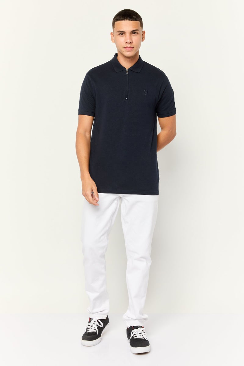 CROSSHATCH بولو بأكمام قصيرة مطرزة للرجال بتصميم عادي، Navy - Image 4