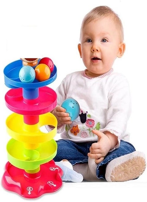 Rolling Downhill Toy, 5 Layers Turnstile for Kids | 3 Rattle Balls & Monkey Face Design at Top | Non-toxic materials | Stack, Drop & Zap Set (Multicolor)