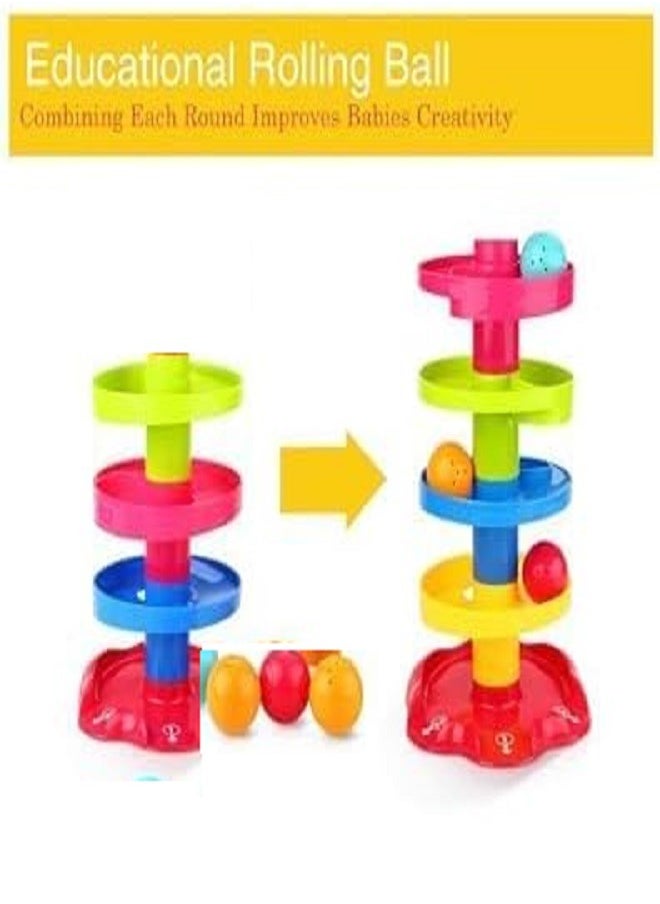 null - Rolling Downhill Toy, 5 Layers Turnstile for Kids | 3 Rattle Balls & Monkey Face Design at Top | Non-toxic materials | Stack, Drop & Zap Set (Multicolor) - Image 1
