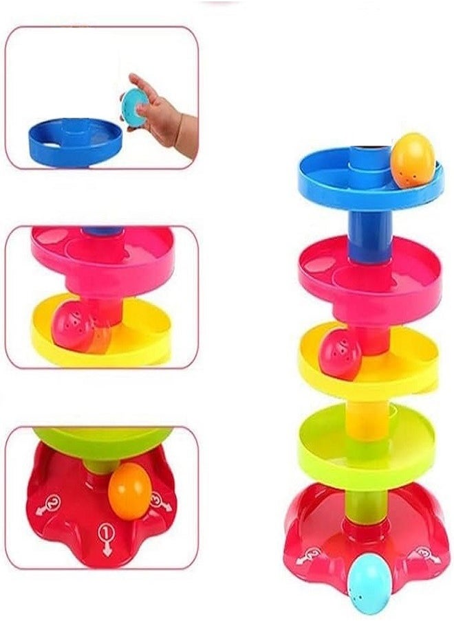null - Rolling Downhill Toy, 5 Layers Turnstile for Kids | 3 Rattle Balls & Monkey Face Design at Top | Non-toxic materials | Stack, Drop & Zap Set (Multicolor) - Image 1
