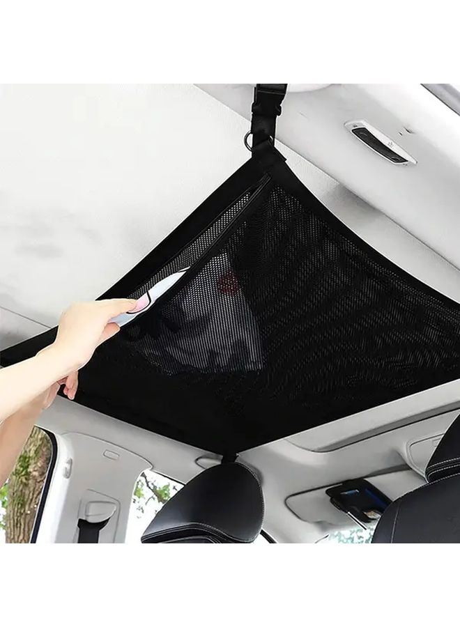 Black Adjustable Universal Car Roof Storage Net with Cargo Zipper Organizer for SUV Truck - Image 1