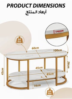 DBLEW Luxurious Faux Marble Oval Coffee Table 2 Tier Modern Centre Cocktail Table with Gold Finish Metal Frame 2 Layer Living Room Office Bedroom Storage Home Decoration Furniture Rounded Rectangle Accent  - Image 5