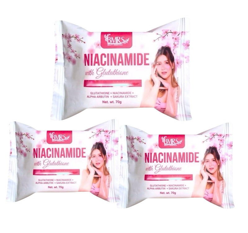 BMRS 3 Bars BMRS Niacinamide with Glutathione Premium Brightening Soap, 70g each - Image 1