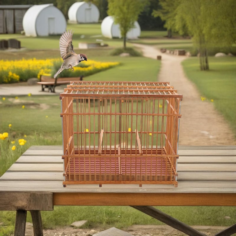 Totority Bamboo Woven Small Bird Cage - Portable Lightweight Travel Carrier for Finch, Canary & Parakeet - Handmade Vintage-Style Pet House for Outdoor & Indoor Use - Light Brown,11. 6" X 9. 4" X 7. - Image 5