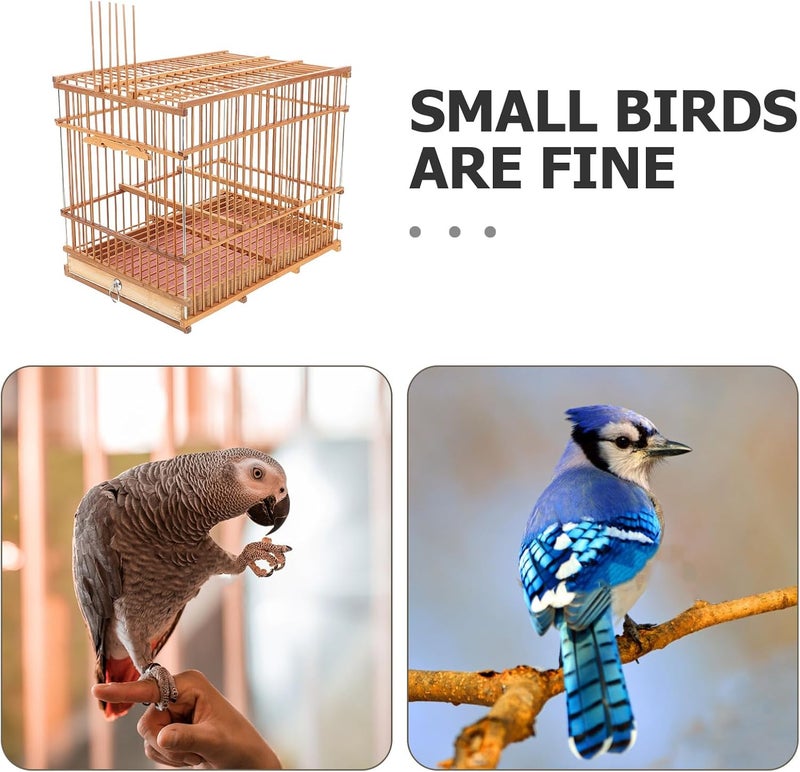 Totority Bamboo Woven Small Bird Cage - Portable Lightweight Travel Carrier for Finch, Canary & Parakeet - Handmade Vintage-Style Pet House for Outdoor & Indoor Use - Light Brown,11. 6" X 9. 4" X 7. - Image 2